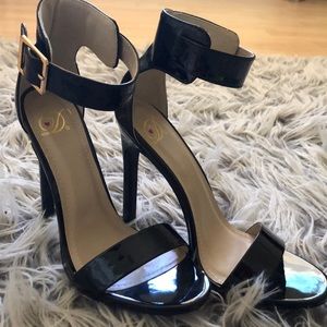 Open Toe Black Ankle Strap Heels